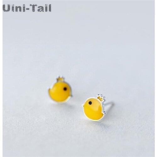Uini-Tail hot new 925 sterling silver cute sprouting yellow chick earrings female birthday Korean simple ear jewelry gift