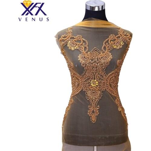 XFX VENUS 1 PIECE Pure Handmade Sew on Rhinestones Patch Gold Crystal Bridal Dress Accessory Sewing Crystal For Evening Dress
