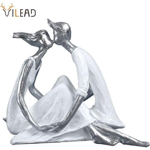VILEAD Resin Couple Sitting Kiss Statue Lovers Dating Figurines Living Room Bedroom Desktop Decoration Home Accessories Gifts