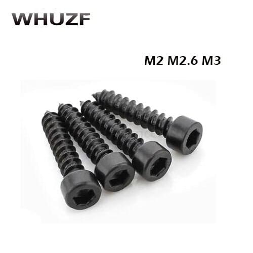 50pcs M2 M2.6 M3 M3.5 M4 Carbon Steel With Black Hexagon Socket Cap Head self tapping screw Model Screw