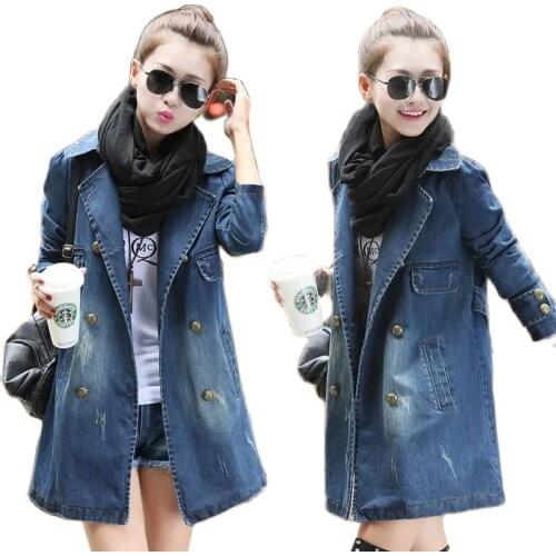 Cowgirl Jacket Mid-Length Plus Size 2021 Autumn Winter New Denim Windbreaker Suit Collar Coat Female Ripped Cowboy Outwear Women