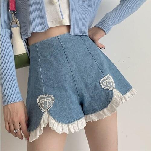 2021 New Plus size 4XL Summer Women Casual Loose Wide Leg Shorts Jeans Embroidered Love High Waist Denim Shorts Female