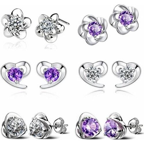 Julie Wang 1 Pair Crystal Stud Earrings Multiple Styles Heart Flower Dolphin Fashion Women Zircon Earrings Jewelry