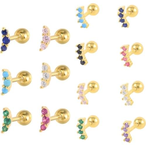 CANNER Peanut-shape Candy Color Diamond-studded Stud Earring For Women 925 Silver Mini Earrings Luxury Cartilage Piercing Aretes