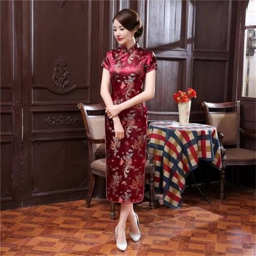 Shanghai Story Womens Long Cheongsam Traditional Chinese Dress Plus Size S---6XL Womens Chinese Style Dress Satin Qipao Dress