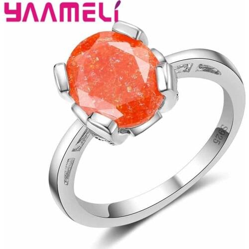 Sweet Sugar Color Oval Austrian Crystal Ring Simple Design 925 Sterling Silver Round Ring Ladies Fashion Jewelry