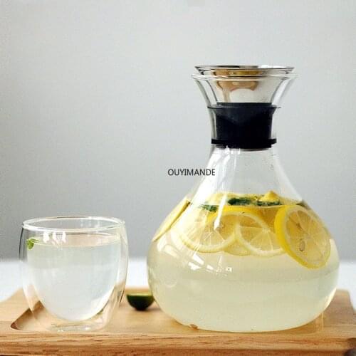 1L/1.5L Transparent Glass Carafe With Stainless Steel Lid Wine Decanter Heat Resistant Milk Juice Jug Gifts Water Bottle Kettle