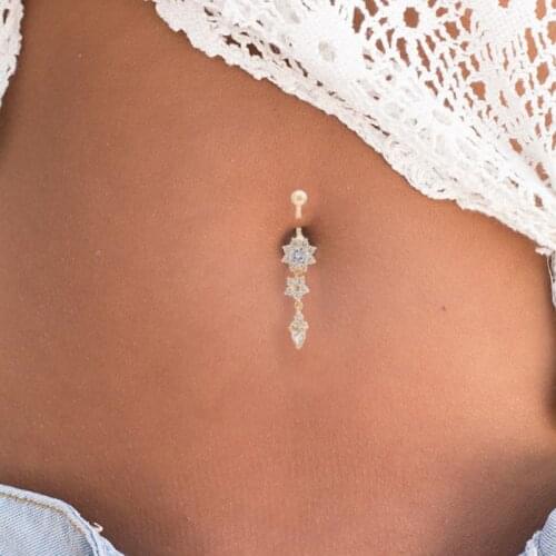 1PC Luxury 14G High Quality Retro Flower Navel Piercing Earring 14G 316L Steel Navel Piercing Rings Zirconia Piercing Nombril