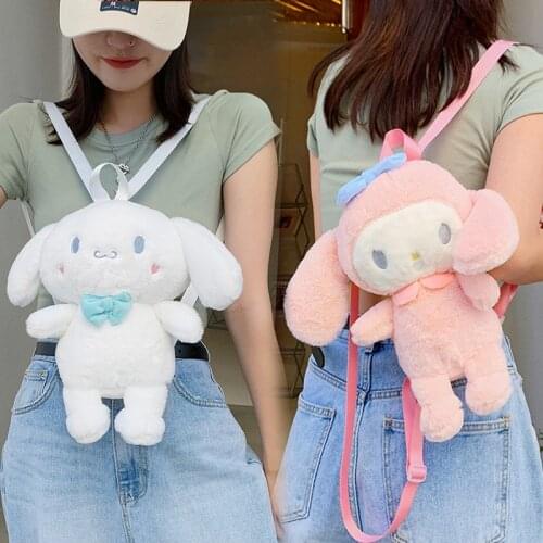 2021 Kawaii Janpanese Anime Plush Backpack Cartoon Big Ear White Dog Plushie Girls Bagpack Cute Crossbody Bag Gift for Girl Kid