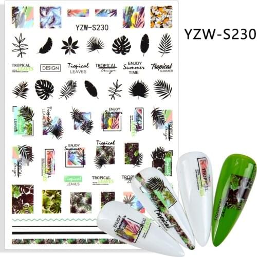 3D Stickers for Nails Self-Adhesive Stickers Slider tropical leaf stripe Grass Design Nail Art Decorations Nail Foil Accessories