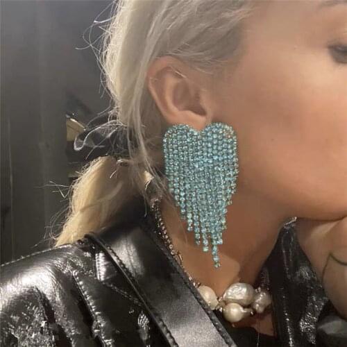 KMVEXO Shiny Crystal Heart Dangle Earrings For Women Jewelry Fashion Show Ladys Evening Dress Statement Tassel Earrings 2020