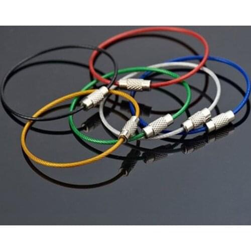 1.5x150mm color coated stainless steel wire rope key chain metal wire ring hang tag hang buckle steel wire lock simple key chain