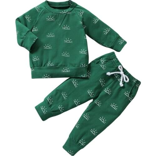 2PCS Baywell Children Cotton Long Sleeve Baby Sun Print Sweatshirts+Pant Casual Tracksuits Outfits Baby Boys Clothes Set
