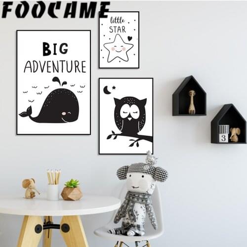 FOOCAME Whale Star Owl Cartoon Nordic Poster Child Print Nursery Wall Art Canvas Painting Baby Room Decoration Pictures Bedroom