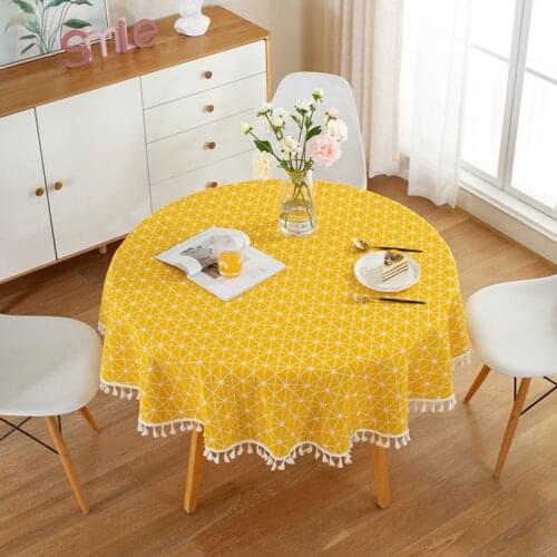 Cotton and Linen Round TableCloth Oil-proof Romantic Flower Printing Tassels Tablecloth Outdoor Mat Decoration Wedding Apparel