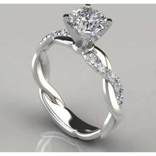 Crystal Prong Setting Ring For Woman Exotic Accessories Silver Color Twine Mini Stone Inlay Cover Engagement Wedding Jewelry