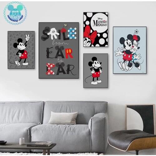 Disney Cartoon Smile Mickey Mouse Canvas Painting Mickey Minnie Posters Prints Wall Art Picture for Children Room Decor Gift