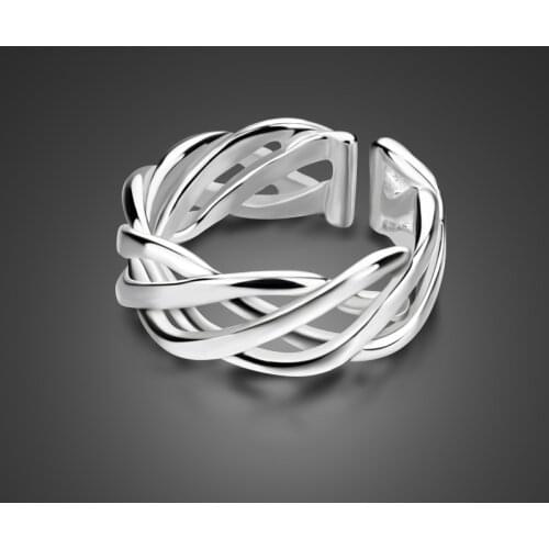 Retro personality hollow mesh ring. Stylish solid 925 sterling silver 7 mm wide finger ring adjustable size woman ring. jewelry