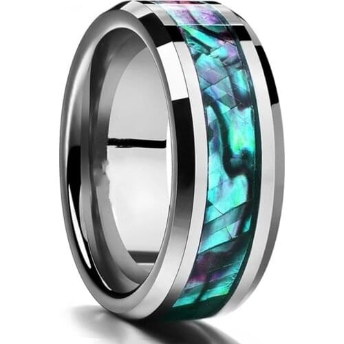 8MM Fine Jewelry Vintage Rings Inlaid Shell Stainless Steel Ring Finger Party Gift Wedding Engagement Commemorate Accessories