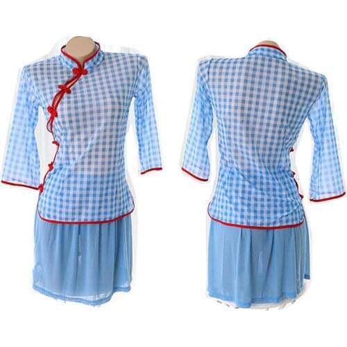 Lolita Girls Plaid Tang Suit Tai Chi Uniform Anime Cosplay Sleepwear Traditional Chinese Clothing Women Shirt Chiffon Skirt