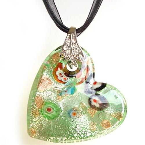 RED SNAKE Mothers Day Gift Classic Flower Green Heart Murano Glass Pendant Necklace Moms Gifts
