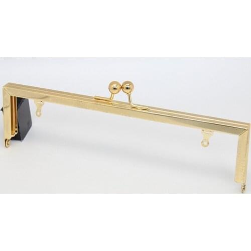 E395# 22.5cm*6.5cm round Beads square dual ring break angle gold no hole purse frame clasp DIY coin purse Kiss lock bag 2pcs