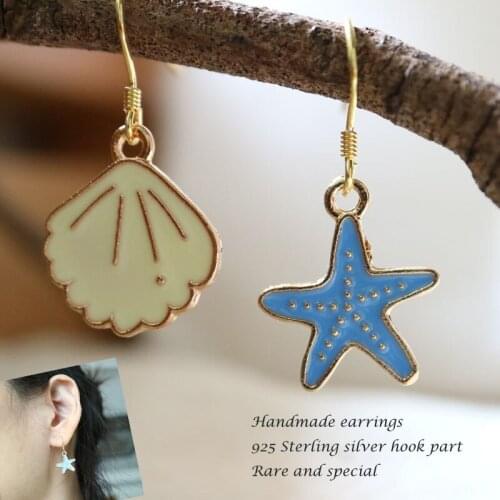 Fashion original design seastar shell earrings for women Asymmetry cute hook earring oil drop jewelry