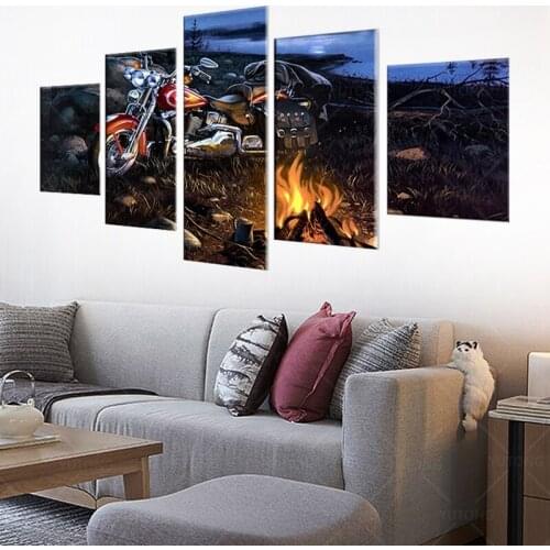 5 Panel Modular Wall Art Canvas Paintings Night View Motorcycle Modern Pictures Printed Poster Home Decoration For Living Room F