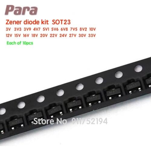 200PCS/LOT Zener diode kit SOT23 3V 3V3 3V9 4V7 5V1 5V6 6V8 7V5 8V2 10V 12V 15V 16V 18V Samples KIT 20 kinds * 10 pcs =200pcs