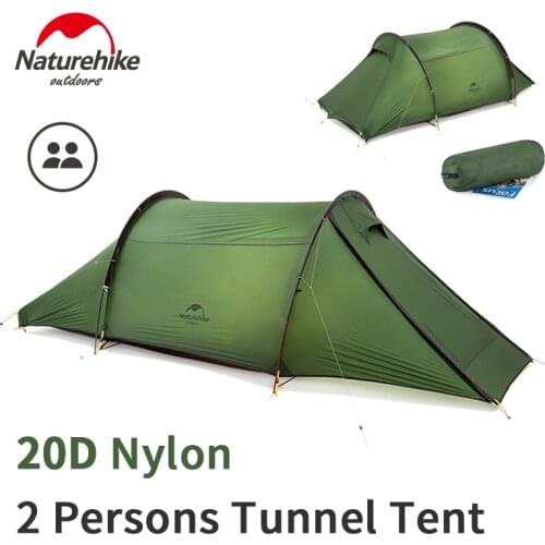 Naturehike 2 Person Camping Tunnel Tent 2.6kg Big Space 20D Nylon Double Layer Waterproof Tent Outdoor Travel Lobby Tent-YUNLU