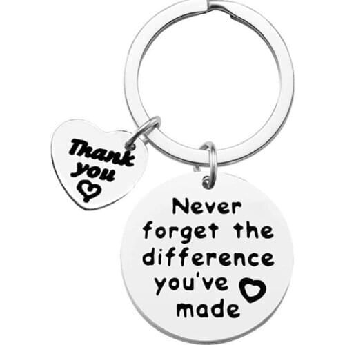 Never Forget The Difference You've Made Keychain Retirement Gift Stainless Steel Pendant Keyring