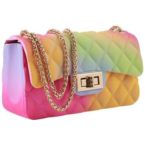 New trendy colorful rainbow crossbody jelly woman handbag young girl shopping mini chain bag