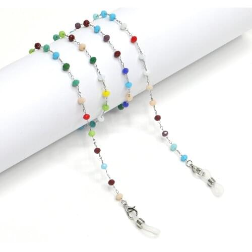 1PC Acrylic Crystal Glass Beaded Stainless Steel Glasses Chain Sunglasses Reading Eyeglass Rope Chain for Women
