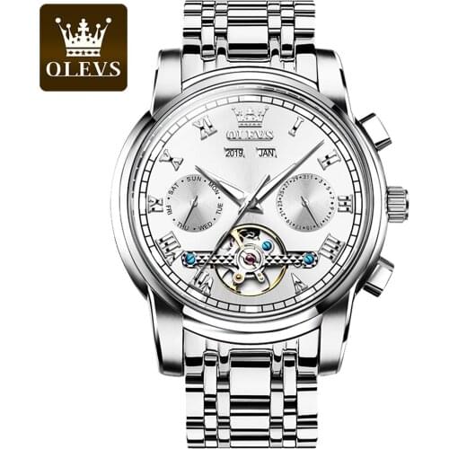 OLEVS Mens Mechanical Hollow Watch Automatic Watch Top Brand Luxury Stainless Steel Tourbillon Waterproof Business Watch Men