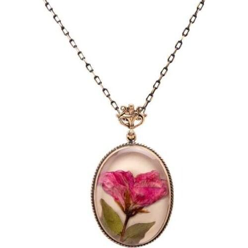 Flower Geranium Hand Handwork Authentic Resin Necklace Cevşen (1772-2)