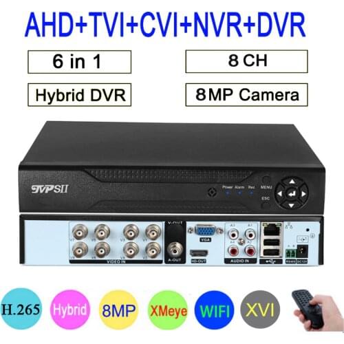 Remote Control Audio Face Detect Hi3531D 8MP 4K Xmeye 8CH 8 Channel H.265+ Hybrid Coaxial WIFI 6 in 1 TVI CVI NVR AHD CCTV DVR