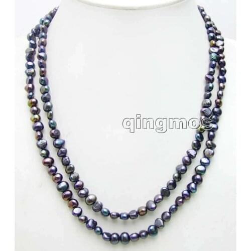 Qingmos Fashion 6-7mm Baroque Natural Freshwater Black Pearl Necklace for Women Long Necklace 40" Jewelry nec6108