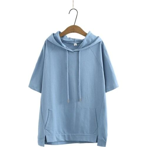 Plus Size XL-4XL Womens Hooded Summer Tshirts Solid Simple A-line Tops Oversized Tee