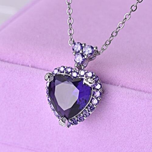 Luxury Purple CZ Heart Pendant Choker Necklace Chain Necklaces For Women Wedding statement Jewelry