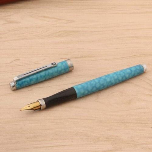 Classic Brand WING SUNG 500 Fountain Pen Blue Marble Retro Old Style Nib Stationery School Supplies Golden Ink Pens
