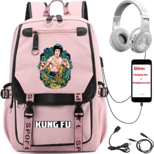USB Charging teenagers Laptop packsack China Kungfu Star Cartoon backpack student School book Bag Women men Travel Backpack