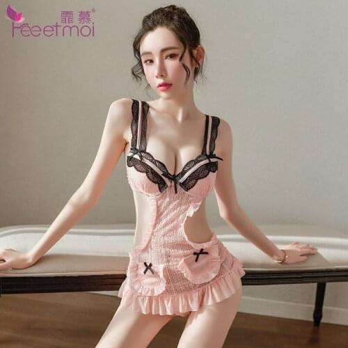 Sexy Lingerie Sexy Lace steel cotton pad apron maid uniform temptation nightdress 7732 sex toys adult toy