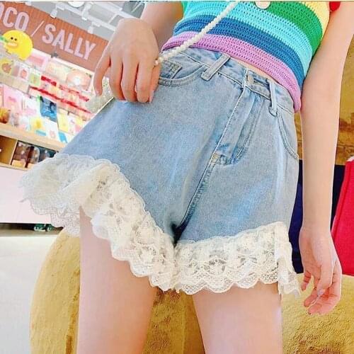 Kawaii Soft Girl New Beaded Flower Bow Sequin Pink Shorts Beaded Pendant Frayed High Waist Sweet Denim Shorts High Waist Shorts