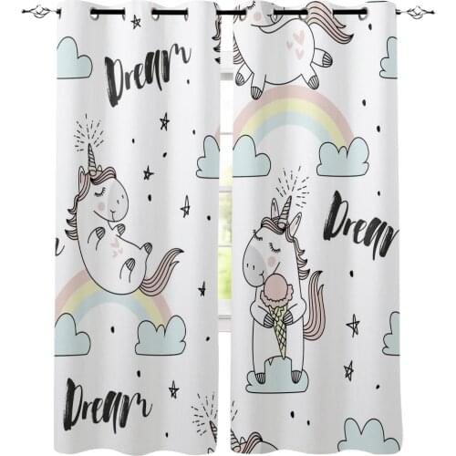 Unicorn Rainbow Cartoon Cloud Dream Window Treatments Valance Room Curtains Large Window Curtains Living Room Kids Home Decor