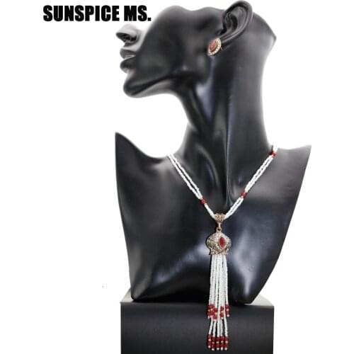 SUNSPICE MS Retro Vintage turkish Bead Bridal Wedding Jewelry Sets For Women Long Tassels Necklace Earring Bohemia Sweater Chain