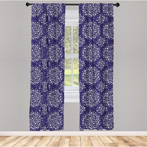 Navy and White Curtain Scroll with Little Rural Wildflowers and Buds Feminine Corsage Window Treatment Living Room Bedroom