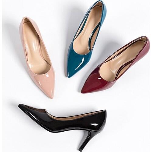 Fashion Leather High Hee Pumps Pointed Toe Work Pump Stiletto Woman Shoes Wedding Shoes Office Career Elegant Pumps Larger size
