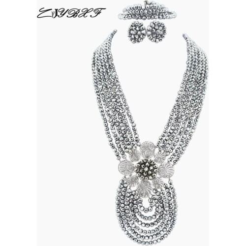 Splendid African Jewelry Sets Silver African Crystal Beads Jewelry Set for Wedding Statement Necklace Jewelry 2017 HD0480
