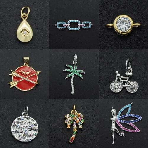 Gorgeous Diy Arrow CZ Charms Wholesale Palm Tree Necklace Pendant Zircon Bicycle Connector For Jewelry Angel Bracelet Making