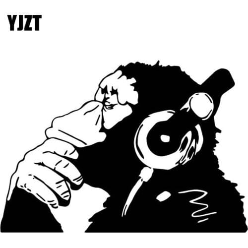 YJZT 17.9CM*12.6CM Chimpanzees Listening To Music Car Sticker Car Door Decorate Vinyl Decal Black/Silver C4-1843